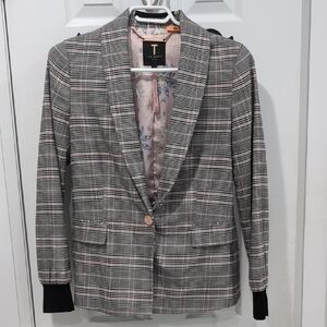 Ted Baker Charcoal Plaid Suit Jacket with Notched Lapel